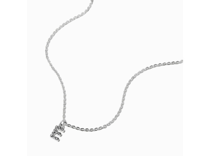 Collier à pendentif initiale en majuscule en strass couleur argentée - E