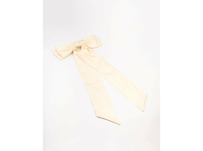 Relaxed Cream Fabric Long Bow Clip