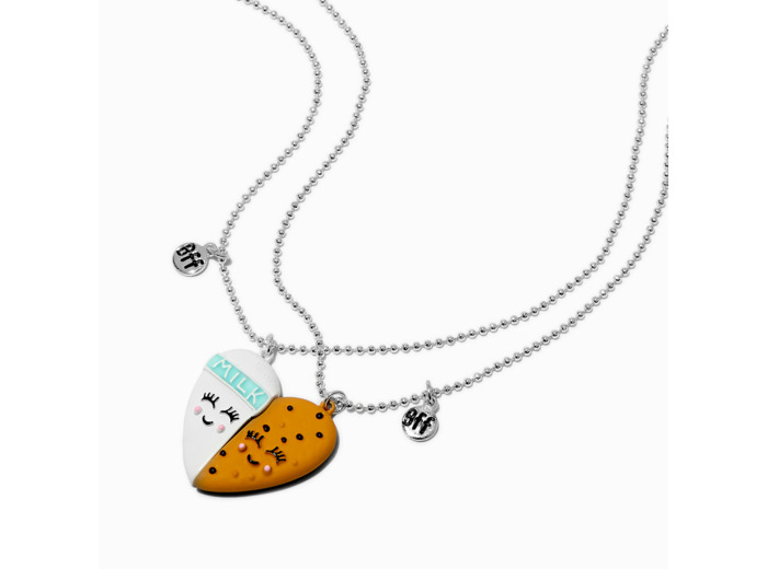 Colliers à pendentifs cœur fendu lait et cookies best friends - Lot de 2