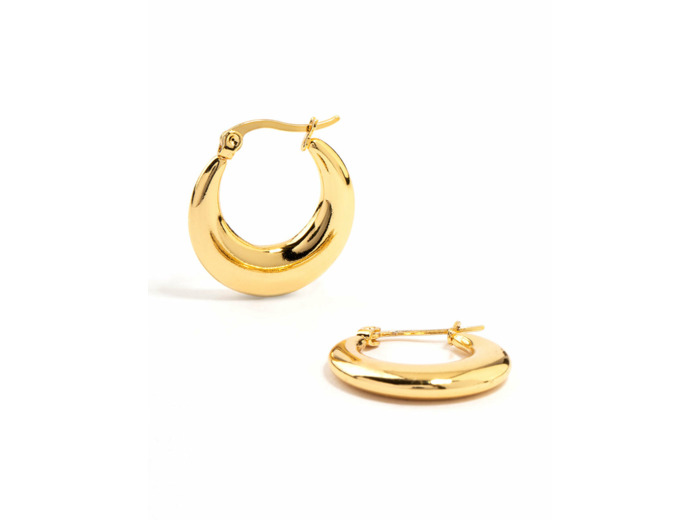 Waterproof Gold Plated Stainless Steel Crescent Hoop Earrings