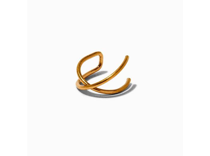 Faux piercing de lèvre motif entrecroisé en titane couleur dorée