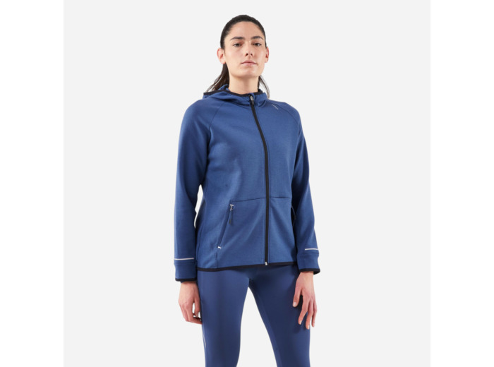 Veste chaude de running Femme, KIPRUN Run 500 Warm Bleu abysse