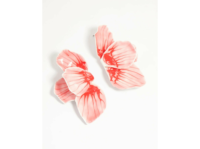 Gold Pink Coated Metal Hammered Statement Petal Stud Earrings