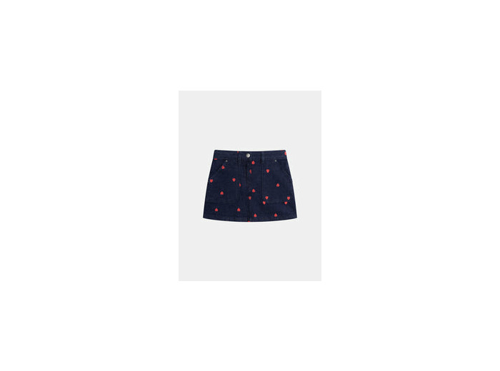 Jupe bleu en denim et broderies cœur pour fille