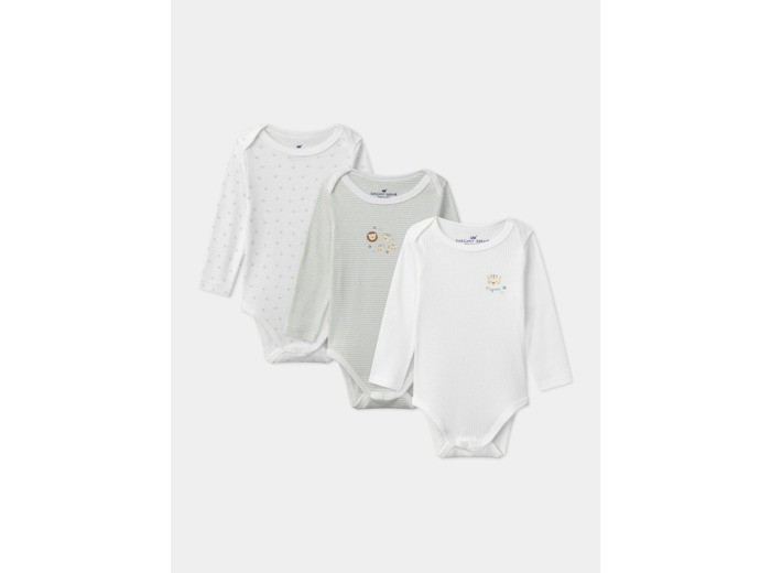 Lot de 3 bodies bébé garçon à manches longues en coton issu de l'agriculture biologique