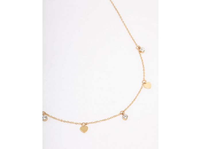 Waterproof Gold Plated Stainless Steel Diamante & Heart Necklace
