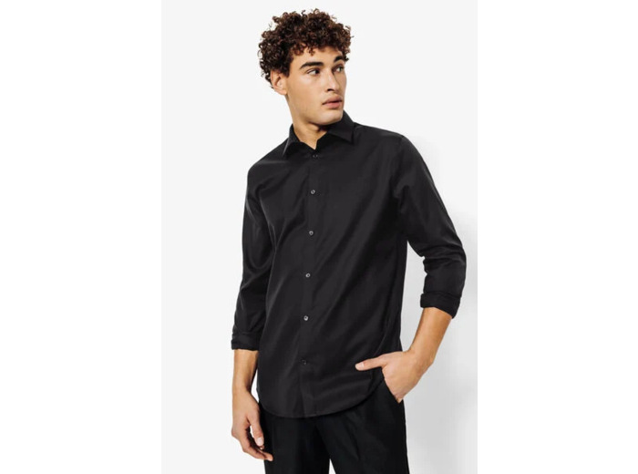 Chemise sans repassage slim en coton - Noir