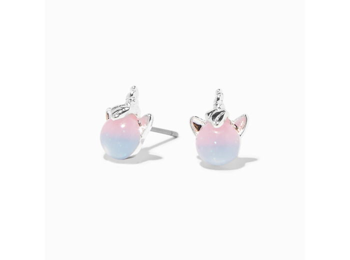 Clous d’oreilles licorne phosphorescents bleus et roses