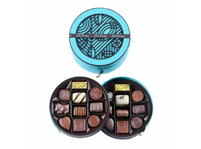 Boite ronde bleue 250 g chocolats assortis