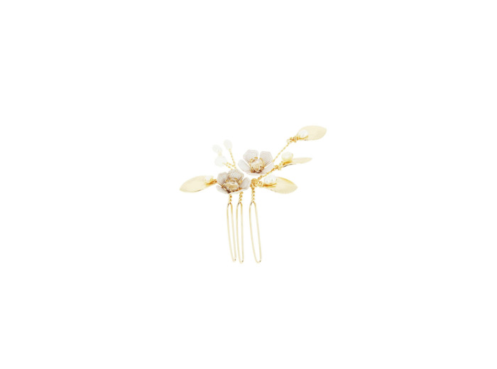 Peigne barrette à fleurs dorées