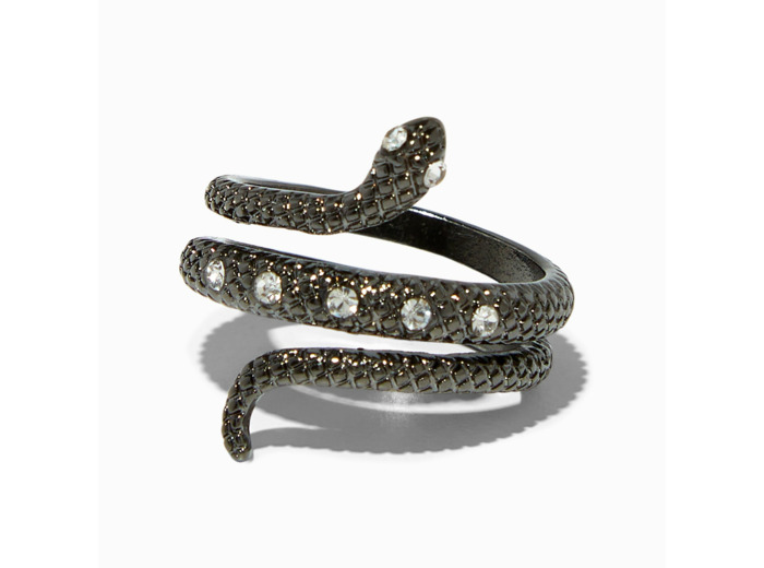 Bague serpent enveloppant serpent texturée avec strass hématite d'imitation
