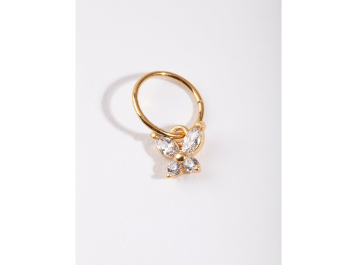 Gold Surgical Steel Cubic Zirconia Butterfly Clicker Earring