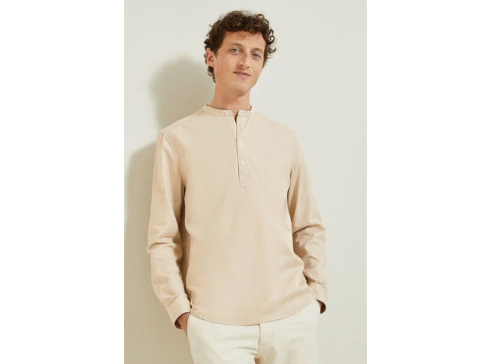 Chemise en coton col mao - Ecru
