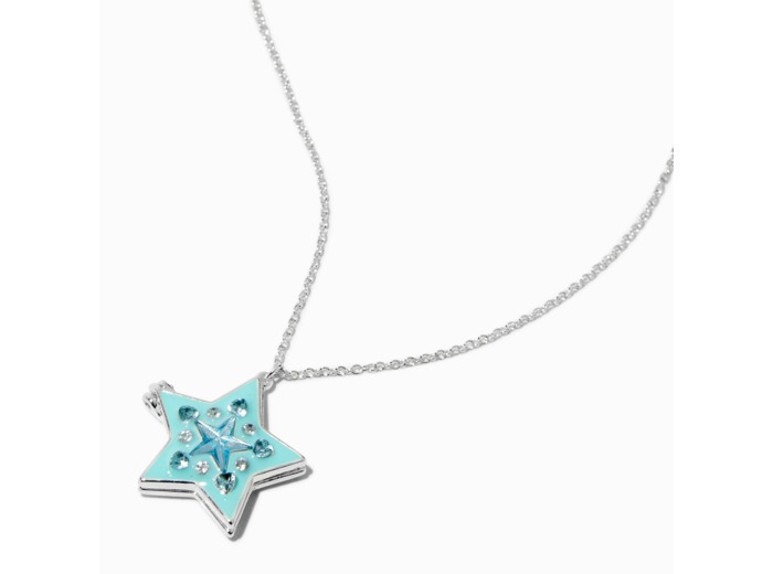 Collier à pendentif médaillon étoile mosaïque bleu phosphorescent