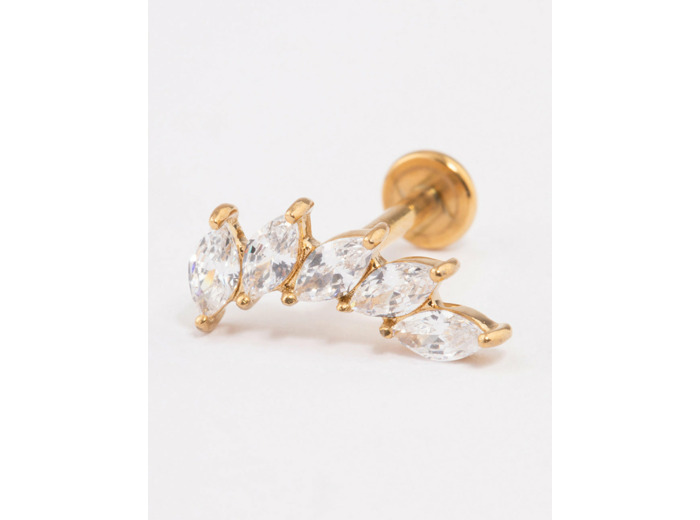 Surgical Steel Cubic Zirconia Leaf Stack Flat Back