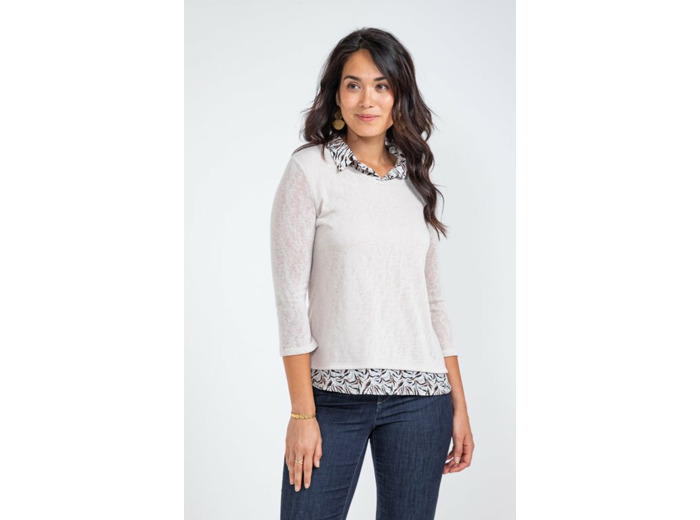 Tee-Shirt 2-En-1 Col Chemise Imprimée