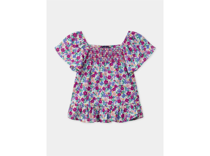 Blouse imprimé fleuri à smock et manches volantes Fille
