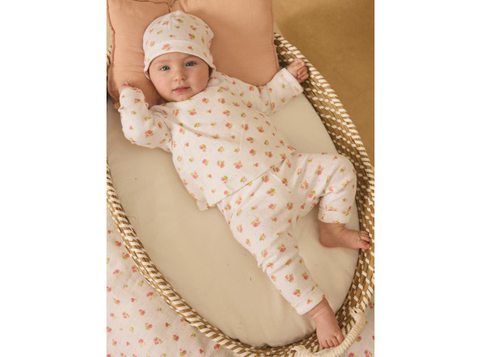 Ensemble de naissance en maille ajourée haut + pantalon + bonnet