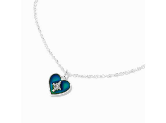 Collier à pendentif cœur d’humeur couleur argentée