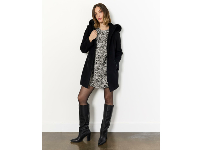 Manteau mi-long uni NOIR Femme