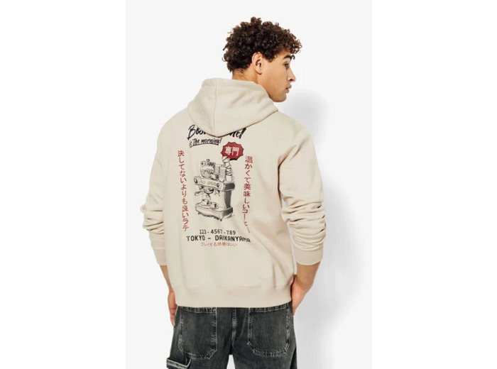 Sweat à capuche relax imprimé devant et dos - Beige