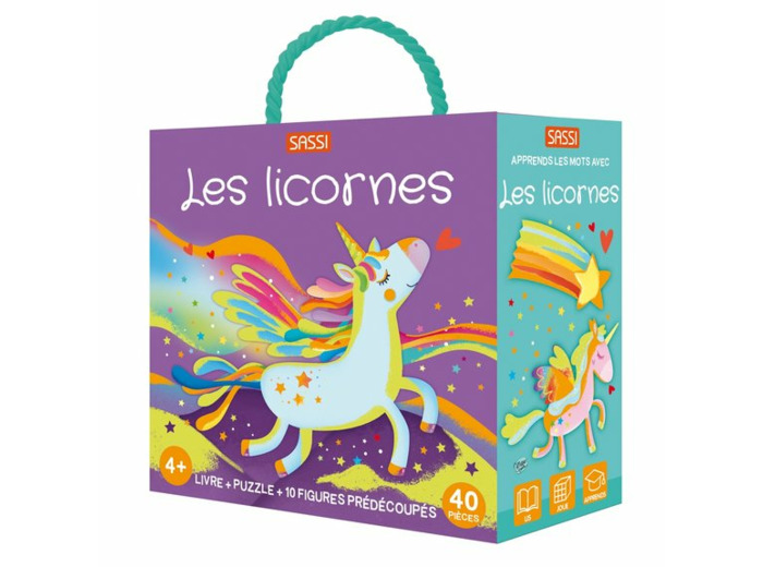 Coffret Qbox puzzle 40 pièces et Livre : Les licornes