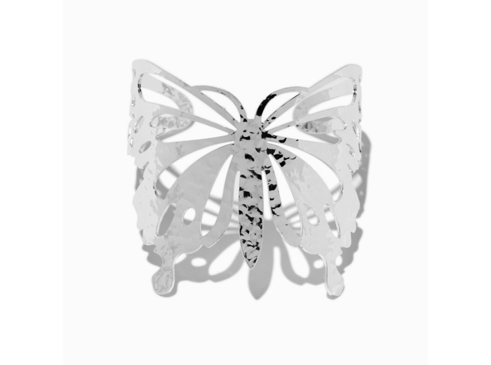 Bracelet manchette audacieux papillon couleur argentée