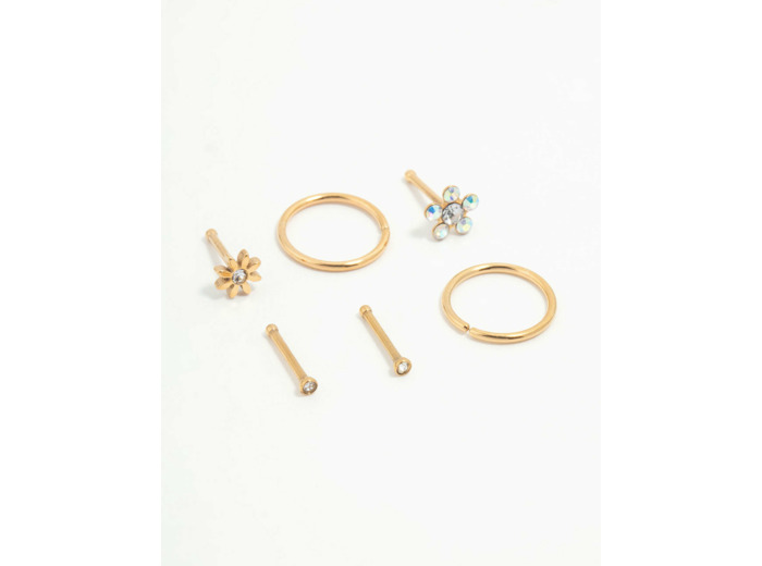 Gold Plated Titanium Flower Nose Studs & Nose Rings 6-Pack