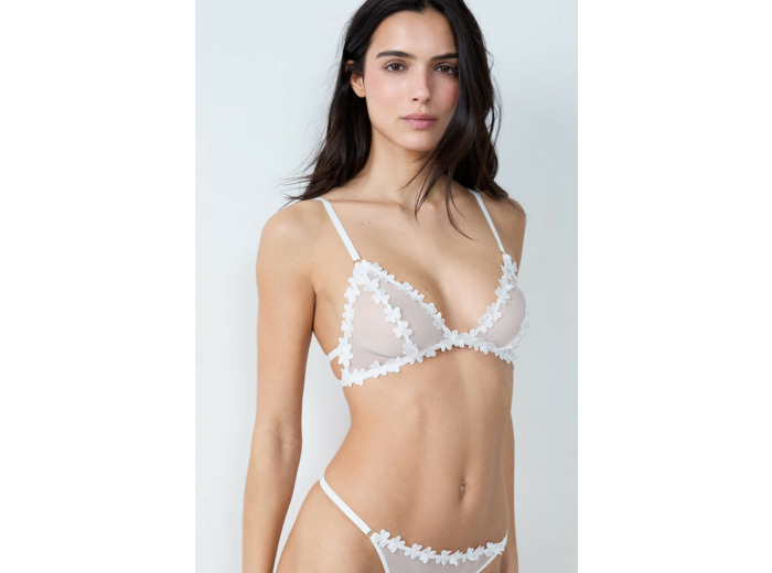 Soutien-gorge triangle en tulle broderie fleurs