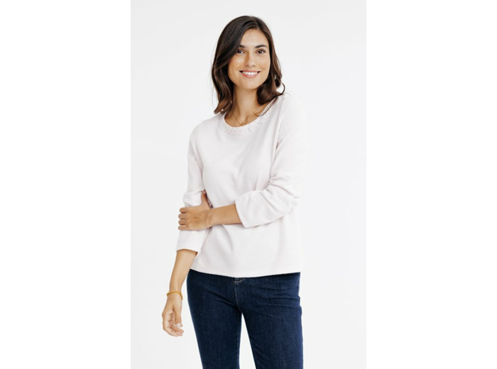 Tee-Shirt Uni Strass Col Bateau