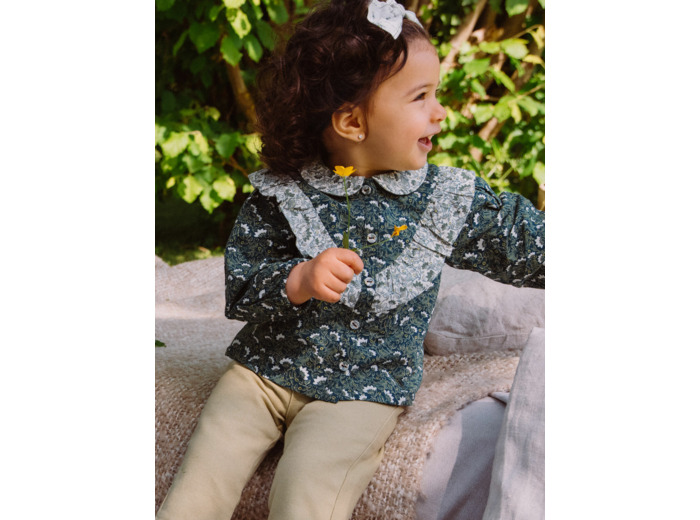 Chemisier vert émeraude à imprimé fleuri