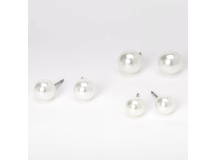 Clous d’oreilles de différentes tailles en perles d’imitation 6 mm, 7 mm, 8 mm - Ivoire, lot de 3