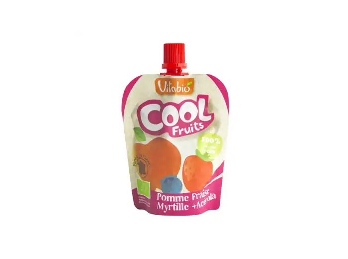 Vitabio Cool Fruits Compote Pomme Fraise Myrtille Gourde/90g