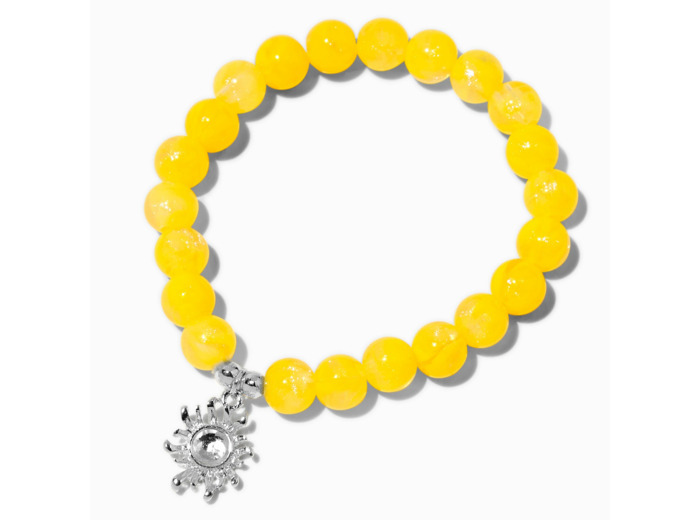 Bracelet élastique perlé jaune breloque soleil