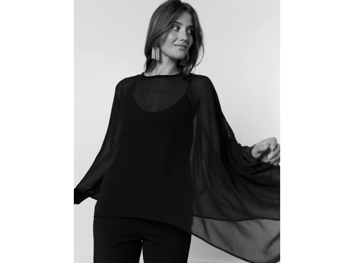 Tunique manches chauves-souris uni NOIR Femme