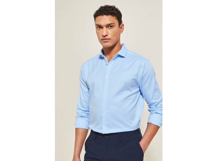 Chemise regular sans repassage unie coton - Bleu Ciel