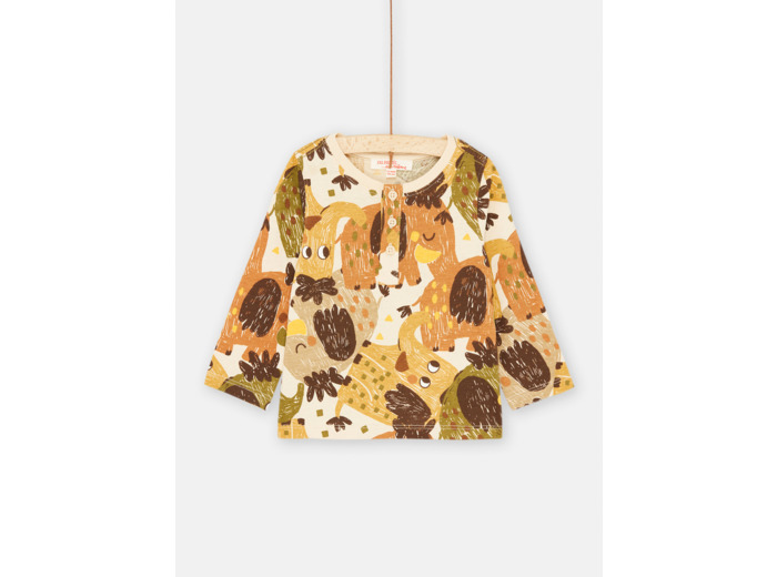 T-shirt beige et marron à imprimé animalier