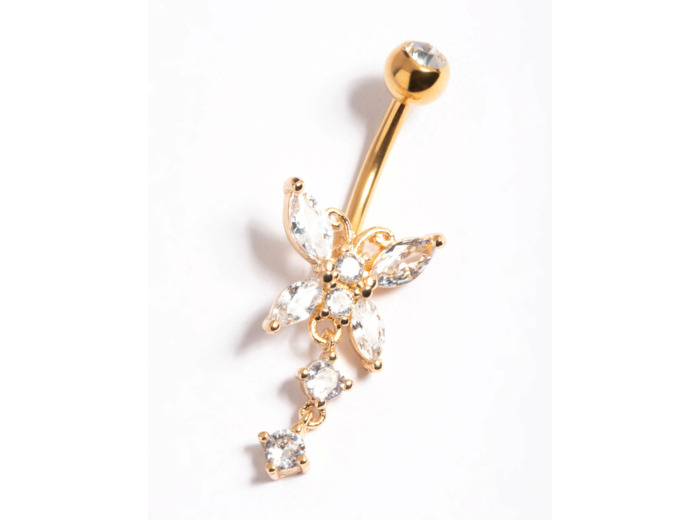 Gold Plated Surgical Steel Crystal Butterfly Belly Bar