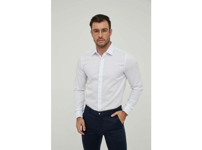 Chemise blanche à poignets mousquetaires en slim fit
