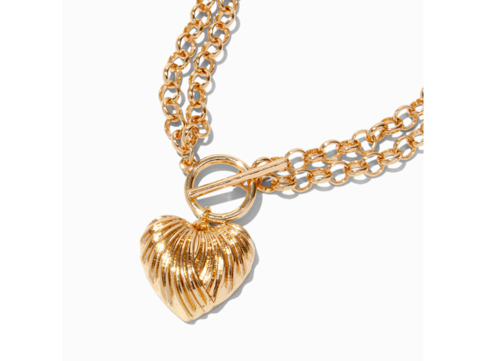 Collier multi-rangs pendentif cœur épais couleur dorée