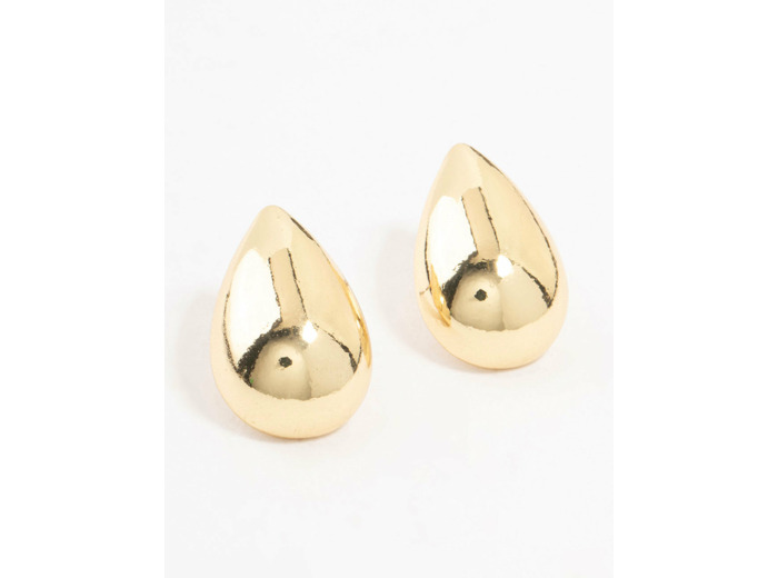 Gold Plated Puffy Teardrop Stud Earrings