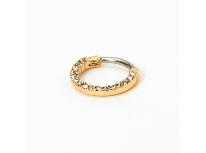 Anneau pour piercing septum 1,2 mm avec strass en acier inoxydable couleur dorée