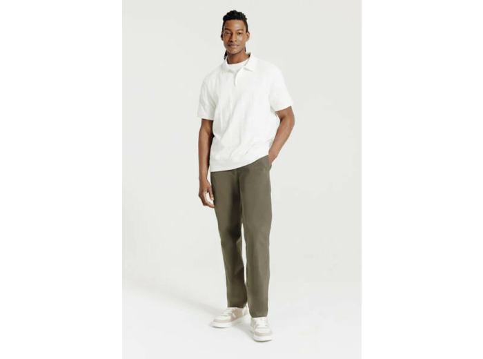 Pantalon straight taille élastiquée - Marron