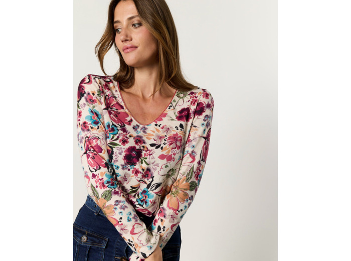 T-Shirt manches longues imprimé BEIGE Femme