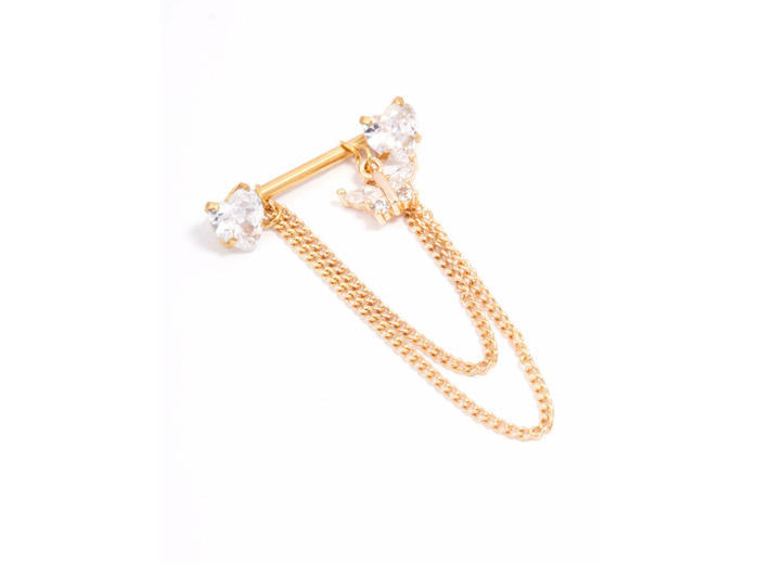 Gold Plated Surgical Steel Heart Butterfly Drop Nipple Piercing