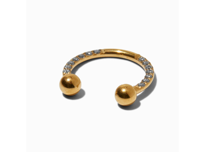 Anneau en fer à cheval 1,2 mm pour piercing septum en zircon cubique et acier inoxydable couleur dorée