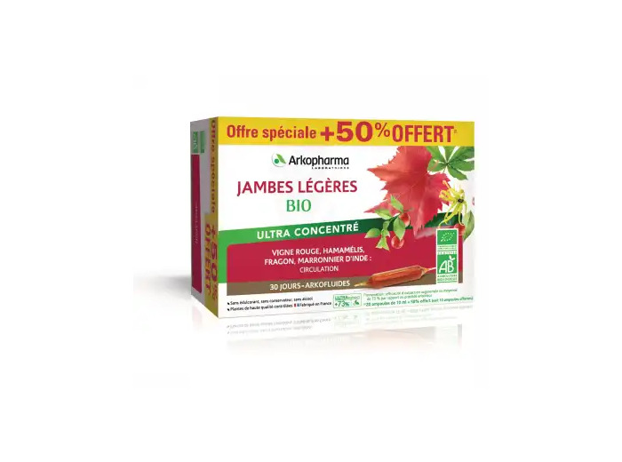 Arkofluide Bio Ultraextract Solution Buvable Jambes Légères 30 Ampoules/10ml