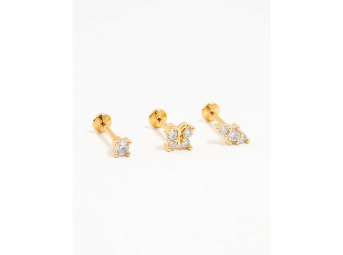 Gold Titanium Cubic Zirconia Butterfly Flat Back Pack