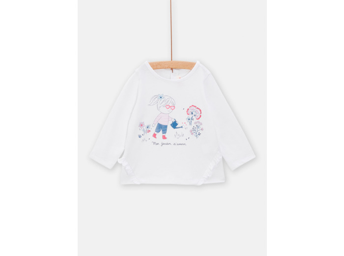 T-shirt blanc à manches longues pour bébé fille