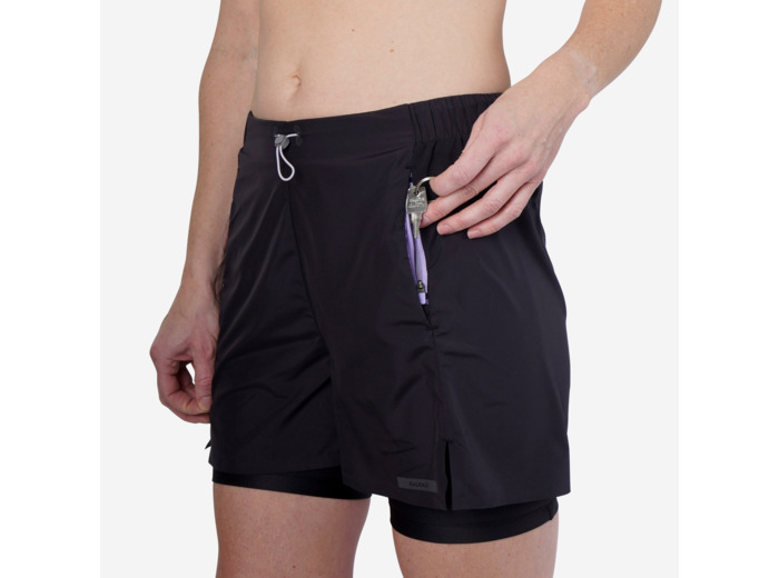 Short 2 en 1 running respirant femme - kiprun run 500 dry noir